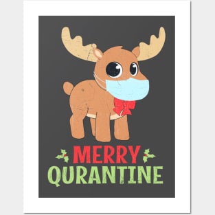 Merry Quarantine Christmas 2020 Vintage Deer Mask Posters and Art